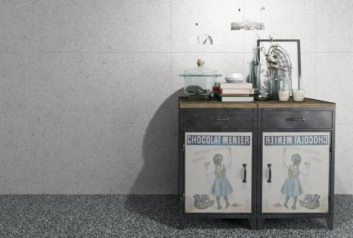 terrazzo tile white laying effect