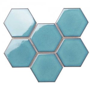 big hexagon pool mosaic in green