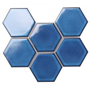 hexagon ceramic pool mosaic in blue