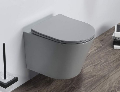 matt grey rimless wall hung toilet